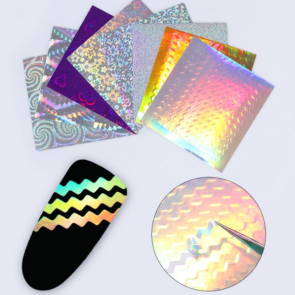 

6 sheets/set adhesive holo 3d nail stickers ultra thin wave line holographic nail foil decal manicure decorations kit, Black