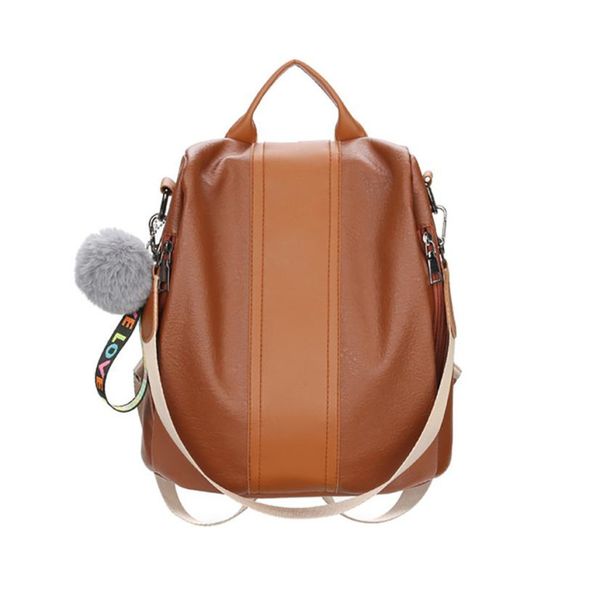

molave backpack girls backpack solid backpacks female pu leather women's plush ball zipper shoulder bags travel rucksack apr4