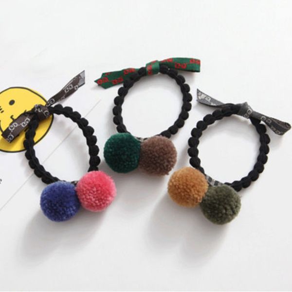 

bowknot mini fur ball hair rope elastic hair bands tie ponytail holder headbands for women girls cute accessories headwear