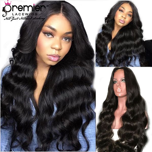 

premier 150% density 360 lace frontal wigs 4.5 inches deep parting brazilian hair wigs body wave human lace wigs, Black;brown