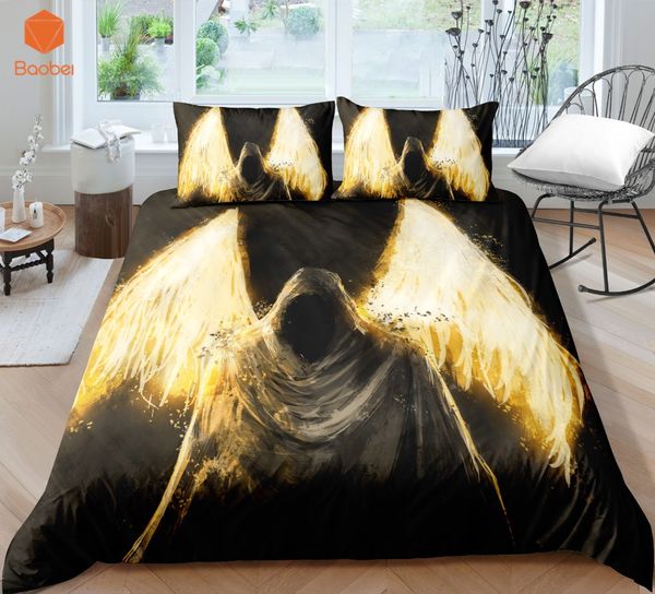 

3pcs 3d golden wings skull bedding set with pillowcases duvet cover quilt cover for kids  king sizes bedspreads sj234