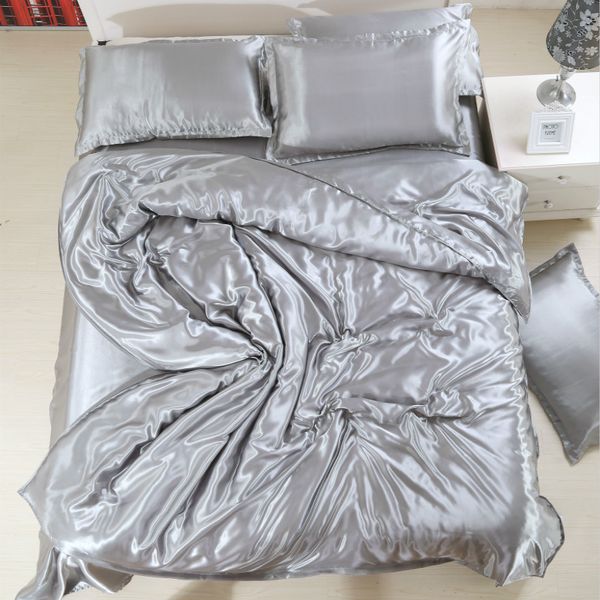 

4pcs/set classic soft silky satin bedclothes pillowcases flat sheet duvet cover white/gray/purpel/blue bedding set  king