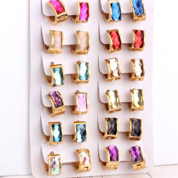 

whole salestainless steel hoop earrings fine jewelry unique round small crystal gold filled colorful earrings women wedding, Golden;silver