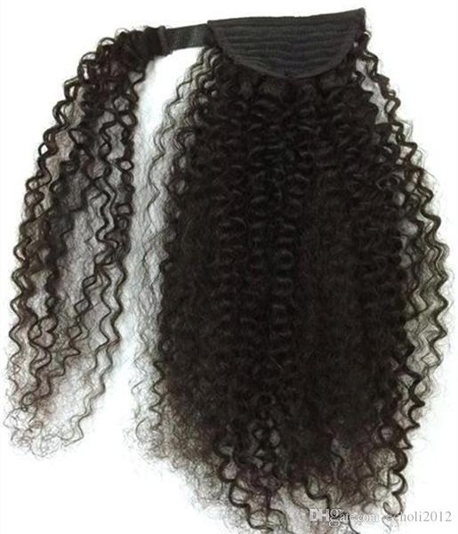 100% brasilianischer Clip in menschlichem Pferdeschwanz Haarverlängerungen Kinky Curly Draw String Ponytail Afro Puffs Jungfrau Curly Ponytails 120g 4kolor