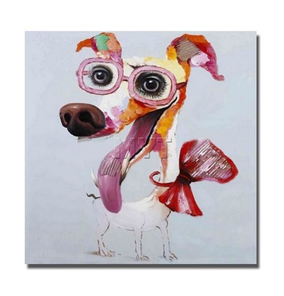 

Modern Abstract Cartoon Animal dog with glass Oil Painting On Canvas Handmade Wall Art Artwork for Kids Room Decor Multi Sizes a126