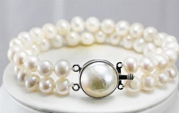 

2 choices wholesale 2 rows noble 8mm goden shell pearl clap bracelet #b028, Golden;silver