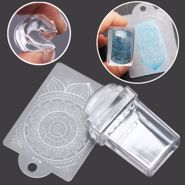 

2pcs/set transparent stamp nail art clear jelly silicone stamper women manicure polish stamp tool + scraper tool new, White