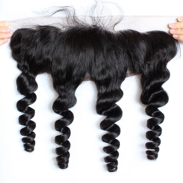 

brazilian loose wave 13x4 lace frontal closures part 100% malaysian indian peruvian unprocessed virgin human with baby hair ship, Black;brown