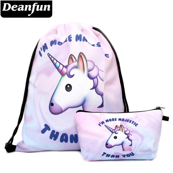 

deanfun 2 pcs unicorn printing drawstring bag women fashion for school polyester cute 002