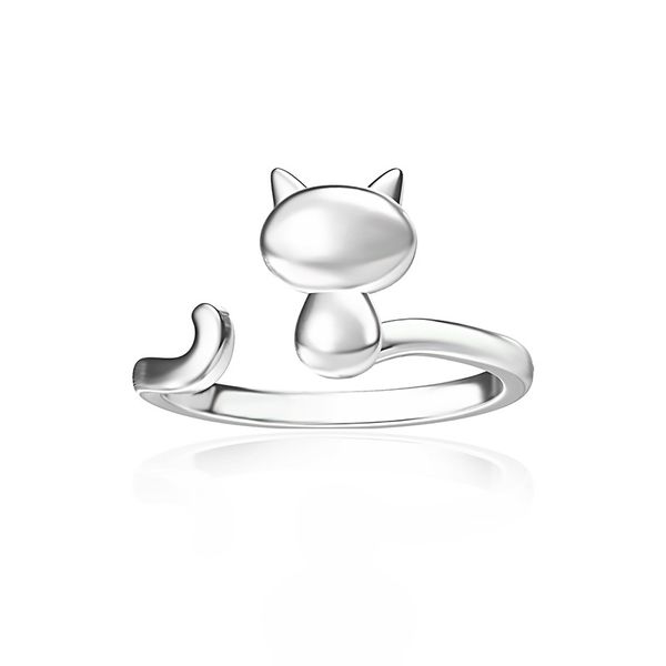 

new s925 sterling silver rings super silver cute cat adjustable opening rings sweet lovely kitten rings for female younger gills