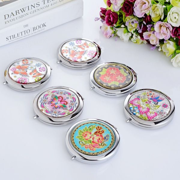 

1pceuropean american style stainless steel pocket mirror two sided makeup mirror cosmetic compact miroir de poche espelho