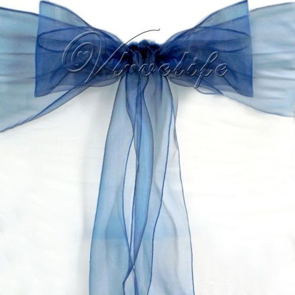 

wholesale-100pcs navy blue organza chair sashes bow cover banquet wedding party decorations