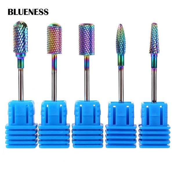 

blueness 5 type rainbow nano coating tungsten carbide nail drill bits electric manicure drill nail accessories grind head, Silver