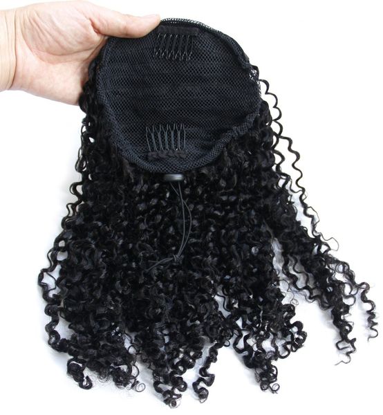 

peruvian curly human hair ponytail extension 100% virgin natural hair drawstring ponytail kinky curly hairpoeces 120g for girl, Black
