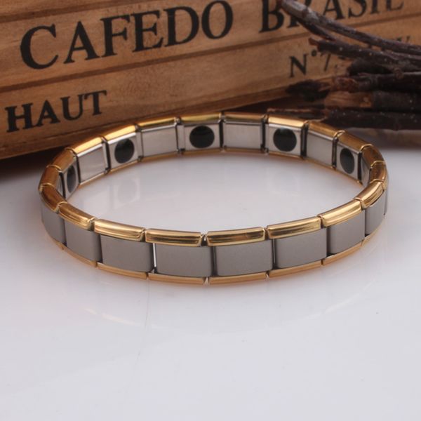 

golden line titanium germanium bracelet for men & women energy magnet jewelry health energy stainless steel jewelry, Golden;silver