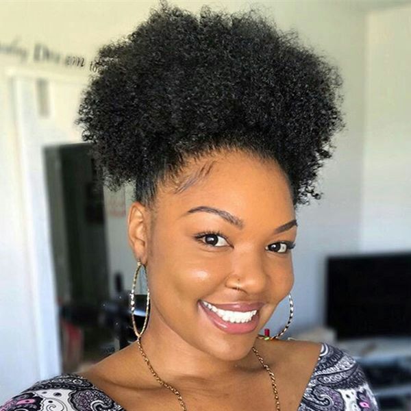 

selling brazilian hair afro kinky curly drawstring ponytail wrap around ponytail natural color 100% human hair 120g extensions, Black