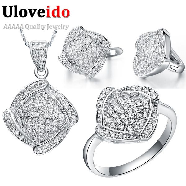 

whole saleuloveido wedding jewelry set necklace earrings and ring crystal silver color women bridal jewelry sets jewellery 49%off t051, Slivery;golden