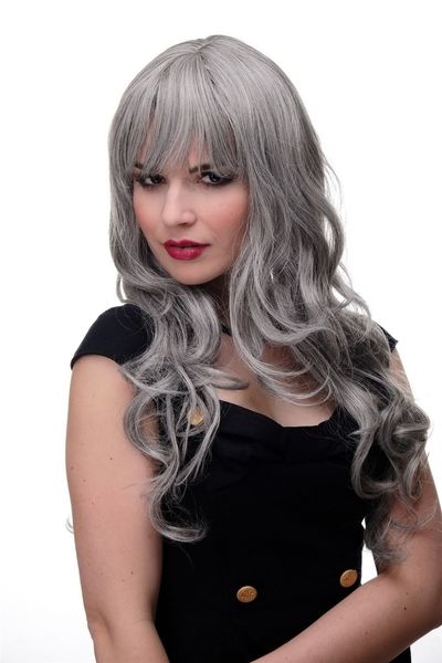 Moda saç peruk cos gri dalgalı uzun düz patlama 65cm