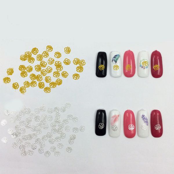 

gold silver copper 1000pcs/pack thin metal hollow studs tips slice nails sticker design charms manicure 3d nail art decorations, Silver;gold