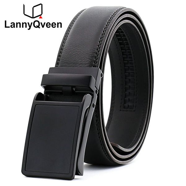 

lannyqveen men automatic alloy black buckle belt click cow leather belts for man business style new ing, Black;brown