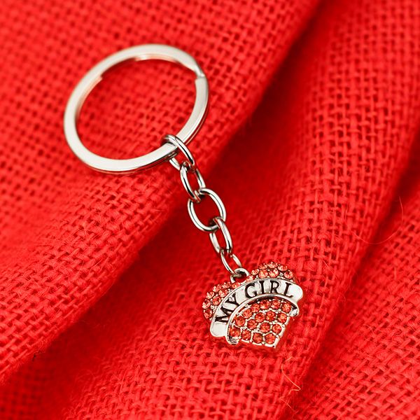 

12 pc/lot my girl heart pendant keychain keyring women lovers rhinestone crystal key chain charm jewelry daughter girl gift, Silver