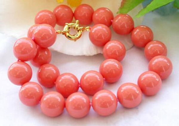 

14 мм розовый оболочки жемчужный камень ювелирные изделия ожерелье 17, Silver