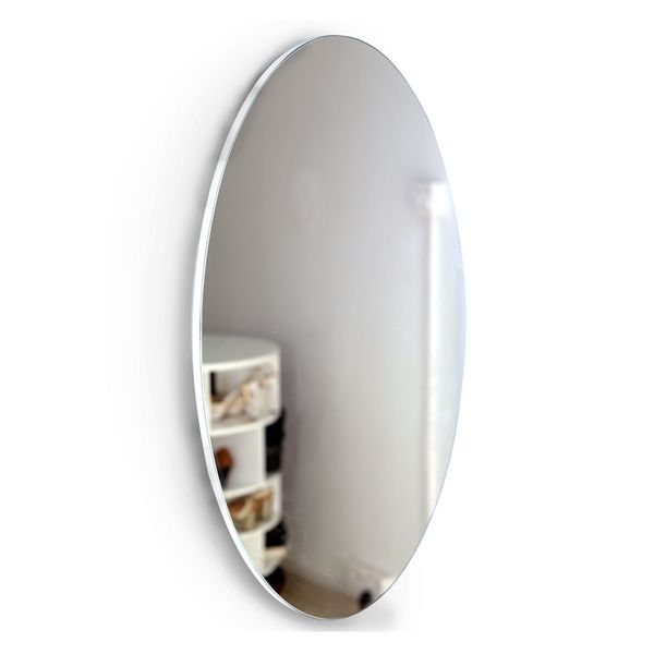 Large Frame Beveled Oval Wall Mirror Classic Design Bedroom Washroom Makeup Cosmetic Practical And Secure White Mirrors For