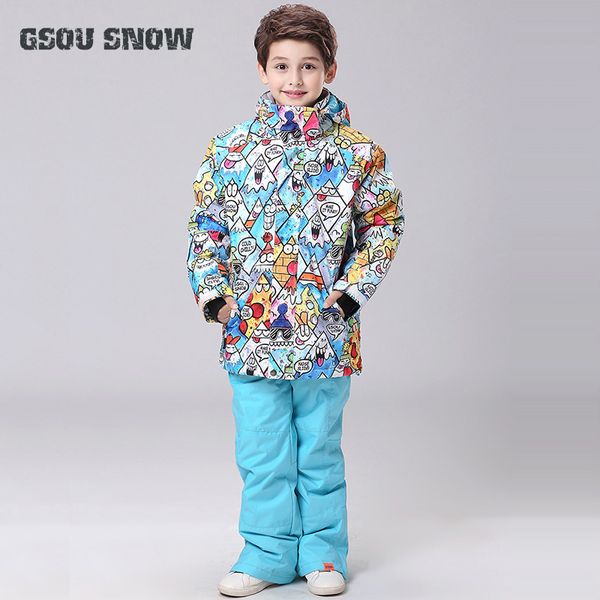 

gsou snow kids ski suit skiing snowboard jacket pant super warm windproof waterproof clothing boys girls ski jacket trouser set