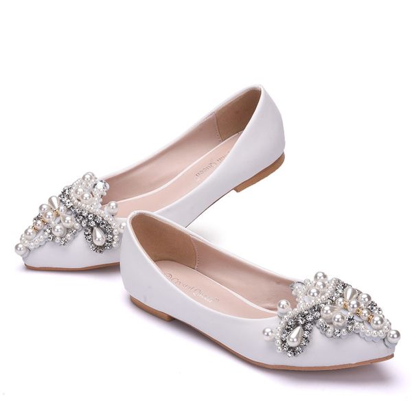 

new beautiful women flats fashion imitation pearls shoes white color rhinestone pointed toe flat wedding shoes plus size loafers, Black