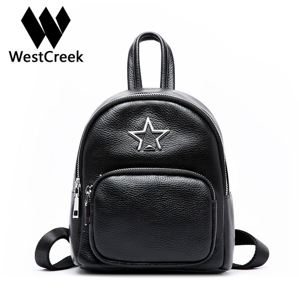 

westcreek brand women genuine leather star black backpack fashion lady mini travel anti theft backpack girls minimalist bookbags