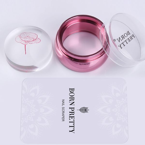 

born pretty 2 pcs/set rose gold nail stamper chess clear jelly silicone head with cap & scraper manicure art stamping kit, White