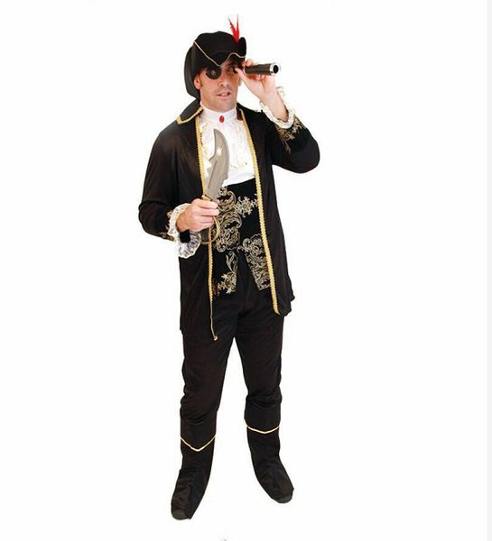 

men's luxury pirate costume imitation halloween party cosplay pirate clothes fancy dress up deluxe costumes sexy, Black
