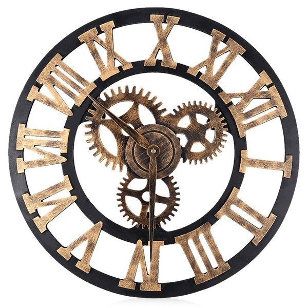 

3d gears wall clock 40*40cm retro european-style roman numerals design large wall clock iron retro art bar home decoration
