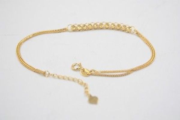 

new pure au750 18k yellow gold chain women wheat link bead bracelet 7.6inch, Golden;silver