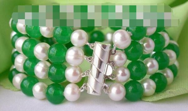 

gt;>>4stronds 8"8mm white round freshwater pearl bracelet, Golden;silver