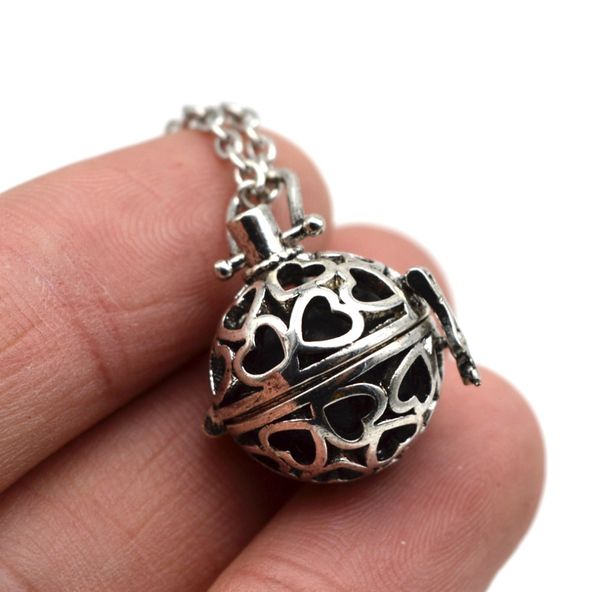 

whole sale10pcs filigree heart small lockets pendant with lava essential oil diffuser necklace aromthraphy lockets necklace jewelry xsh308, Silver