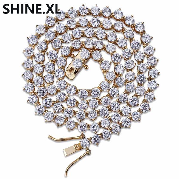 

18k gold plated 1 row 4mm 6mm diamond iced out chain macro pave cz hip hop tennis necklace, Silver