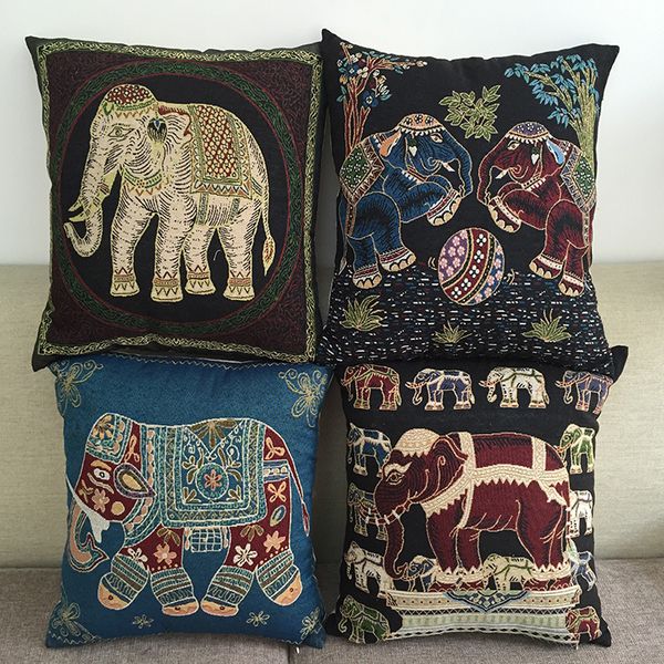 

new multicolor pillowcase cartoon ethnic painted elephants yarn-dyed jacquard cotton pillow set sofa cushion cover waist pillow cover