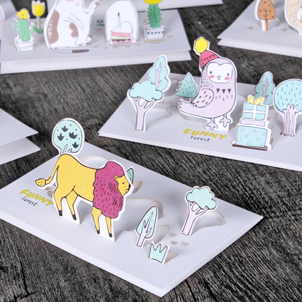 

5 pcs/lot nnrts creative forest animals cartoon 3d greeting card birthday gift message card letter envelope gift