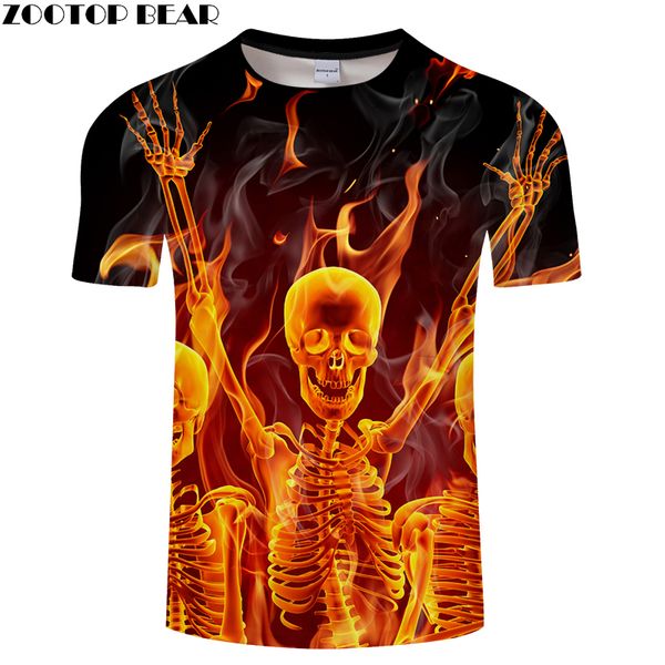 

fire&skull 3d print t shirt men women tshirt summer casual short sleeve hip hop &tees camiseta groot drop ship, White;black