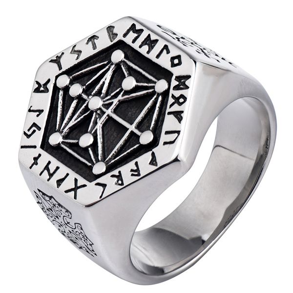 

nordic mythology viking rune stainless steel rings for man and women kabala totem index ring fashion jewelry, Golden;silver