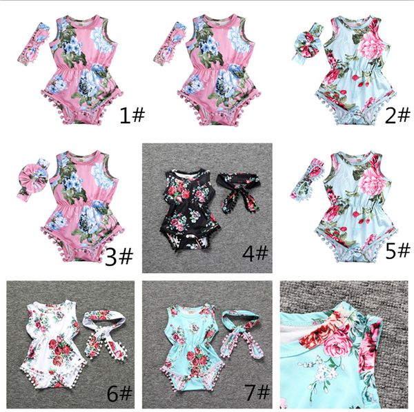 

Новорожденная девушка одежда летний цветок ползунки комбинезон onesies с оголовьем детская одежда бутик наряды младенцев девушки малыша 0-24 м LC824