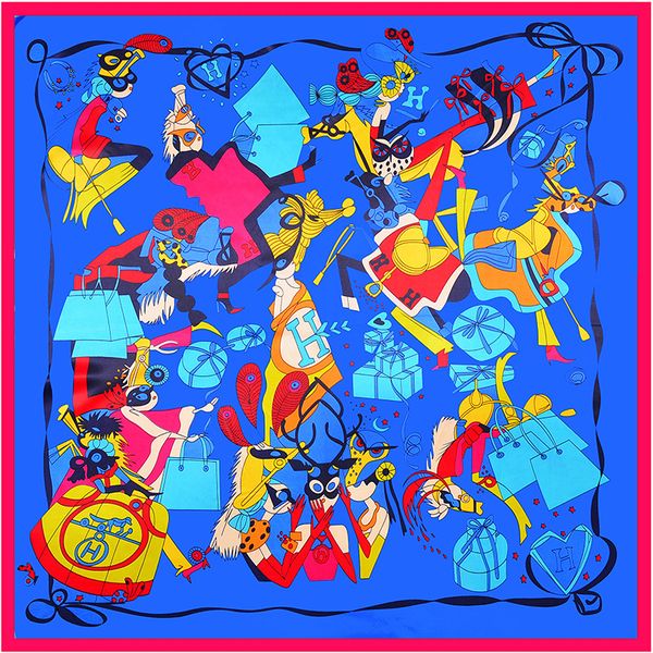 

женский полиэстер квадратный шарф синий маскарад шея банданы платок echarpe en soie ретро женские шелковые шарфы 90 * 90, Blue;gray