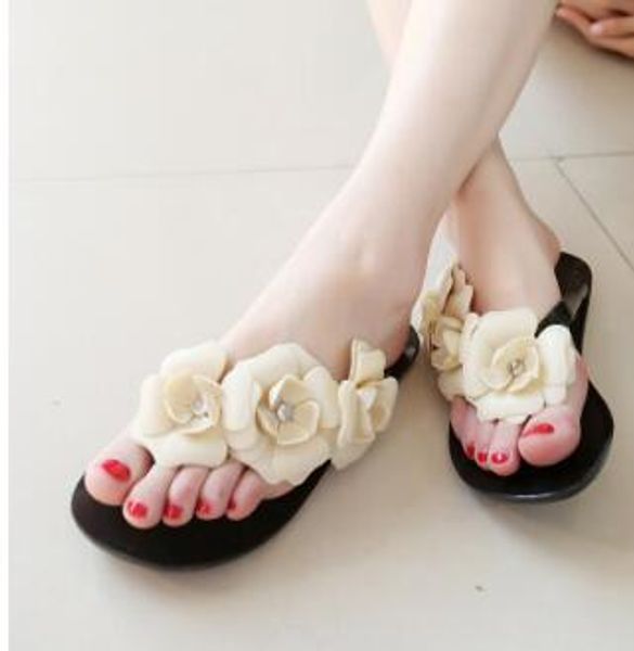 

2019 summer camellia slippers, women's shoes, women's shoes, flat bottomed toe sandals, Black