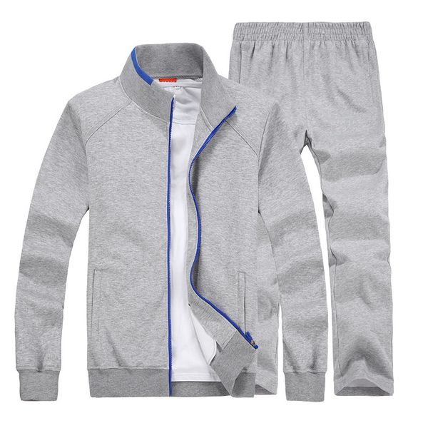 

2018 spring autumn men sporting suit set jacket+pant sweatsuit 2 piece set sportswear tracksuit male clothing big size 8xl, Gray