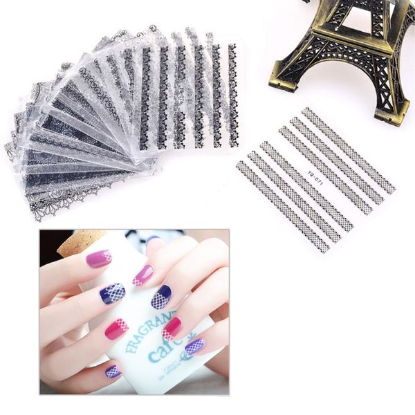 

wirinef 30 roll/set new nail sticker decal lace design women makeup tattoos self adhesive decals for nail accessories, Black