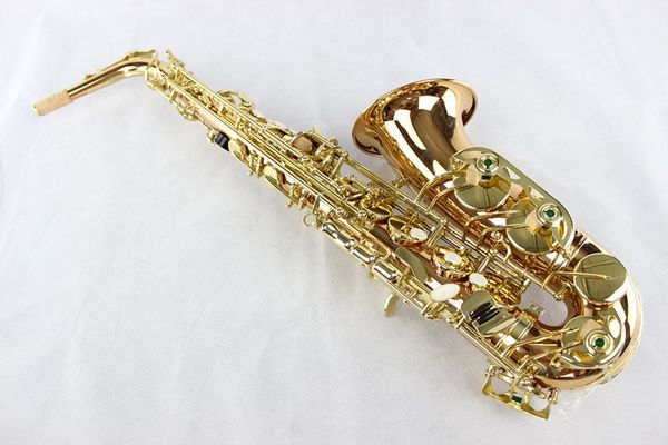 MARGEWATE Hochwertiges Alt-Eb-Phosphorbronze-Saxophon, professionelles Musikinstrument, Goldlack-Saxophon, Perlenknopf mit Etui