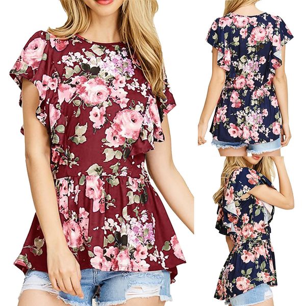 

new style women's fashion bat sleeve casual flower print t-shirt women's slim girl's blouse t-shirt plus size s-xl am19829, White