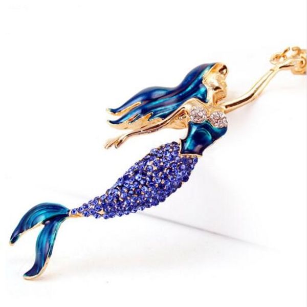 

beijia mermaid sea-maid key chains rings holder enamel crystal purse bag buckle pendant for car keyrings keychains k270, Slivery;golden