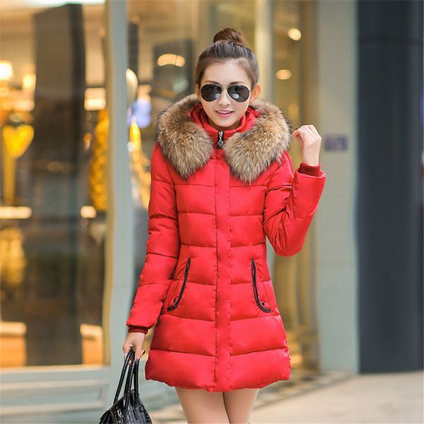 

2018 new winter women basic jacket hooded thick warm medium long down cotton coat fashion long sleeve slim big yards parkas, Black